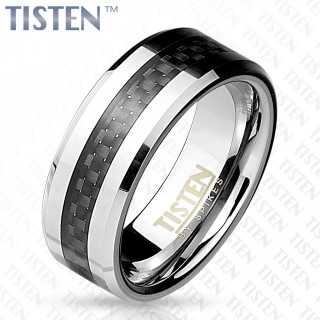 Bague homme en Tisten avec bandeau de fibre de carbone noire