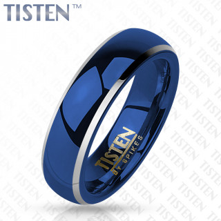 Bague homme en Tisten bleu  bords argents en bizeau