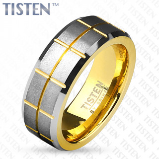 Bague homme en tisten doré et gris brossé à relief gauffré
