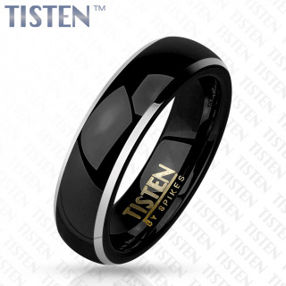 Bague homme en Tisten noir  bords argents en bizeau