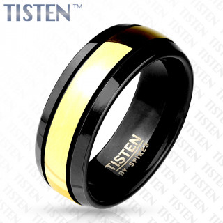 Bague homme en Tisten noir travers travers d'un anneau dor