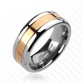 Bague homme en titane avec bande centrale cuivre