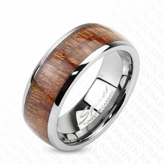 Bague homme en tungstene avec placage bois