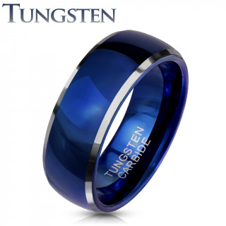 Bague homme en tungstne bleu avec bords gris