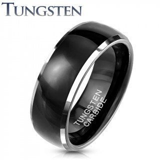 Bague homme en tungstne noir avec bords gris