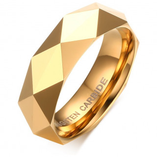Bague homme facettée en tungstène doré