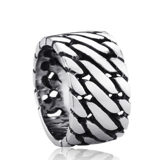 Bague homme gothique en acier à aspect chaine (rigide)