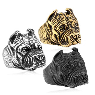 Bague homme punk rock en acier  tte de chien