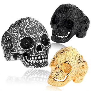 Bague homme tte de mort en acier inspiration crane de sucre