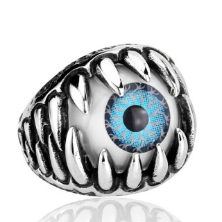 Bague homme gothique  globe occulaire bleu et crocs