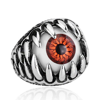 Bague homme gothique  globe occulaire rouge et crocs