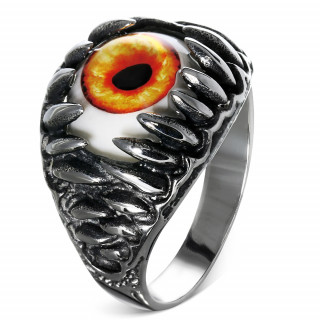 Bague homme gothique en acier avec crocs et oeil de feu