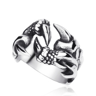 Bague homme gothique en acier avec griffes de dragon