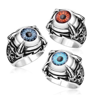 Bague homme gothique en acier avec oeil entre 4 griffes