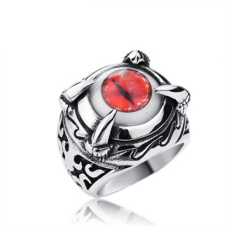 Bague homme gothique en acier avec oeil rouge dmoniaque et griffes