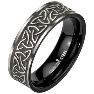 Bague homme noire Celtic Trinity en acier