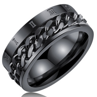 Bague homme noire en acier  chaine et chiffres romains