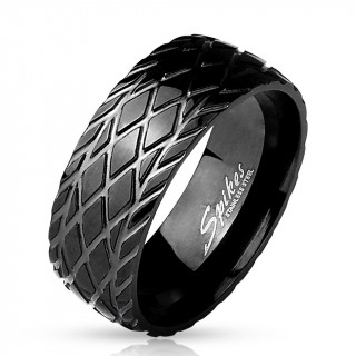 Bague homme noire en acier  design style pneu