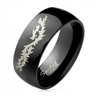 Bague homme noire en acier  motif dragon volant