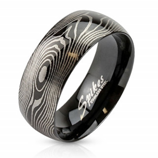 Bague homme noire en acier avec motif tronc d'arbre