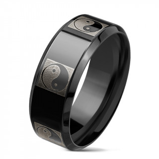 Bague homme noire en acier  Yin et Yang Tao