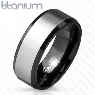 Bague homme noire en acier  bande gris bross