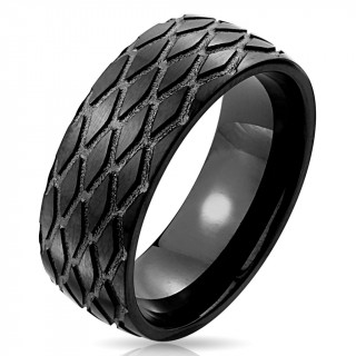 Bague homme noire style pneu en acier