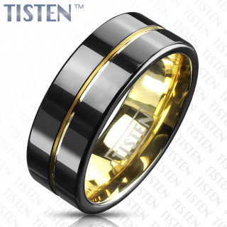 Bague homme tisten noire  rainure et intrieur dor