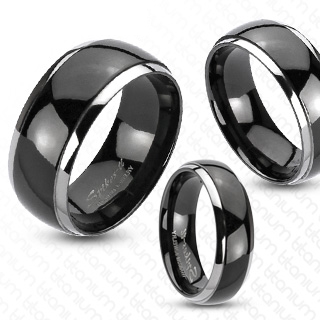 Bague homme titane noire  bords argentes