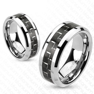 Bague homme titane  bande de fibre de carbone noire