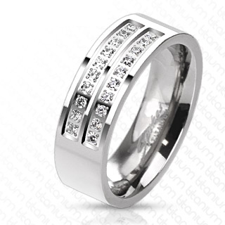 Bague homme titane  bandes paves de pierres