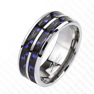 Bague homme titane avec fibre de carbone noire et bleue