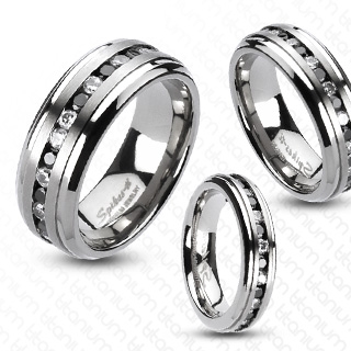 Bague homme titane à ligne de pierres noires et claires