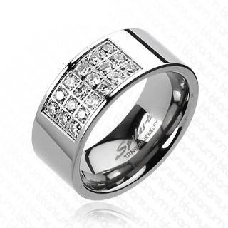 Bague homme en titane poli avec rectangle de pierres