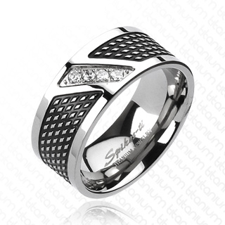 Bague homme titane  micros losanges et diagonale sertie