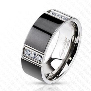 Bague homme titane noire  rectangles sertis