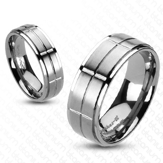 Bague homme en titane bross et poli  bandeau gauffr