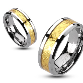 Bague homme tungstene Gold Checkerboard