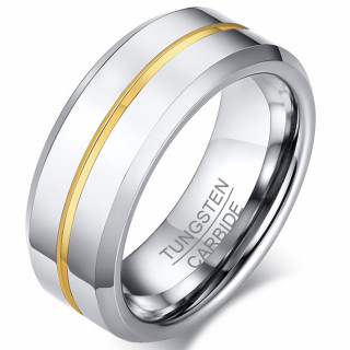 Bague homme tungstene  sillon dor