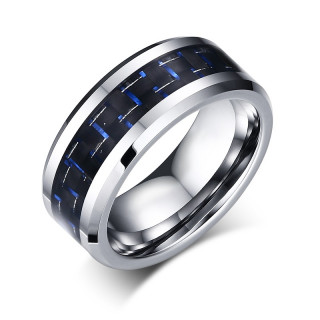 Bague homme tungstene Blue'n Black Fiber