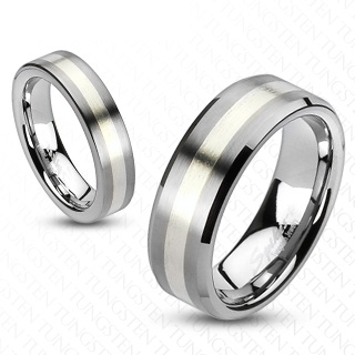 Bague homme en tungstene  bande d'argent