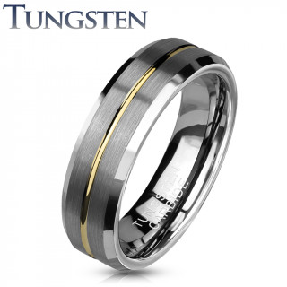 Bague homme tungstene Gold Line