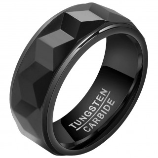 Bague homme tungstene noir  reliefs cubes