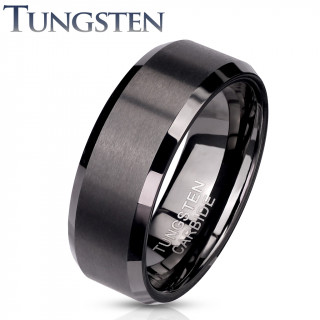 Bague homme tungstene noire à bande brossée