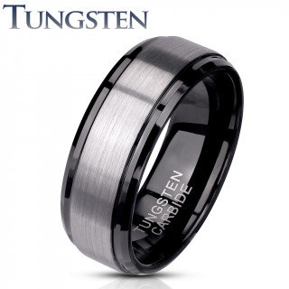 Bague homme tungstene noire IP  bande brosse