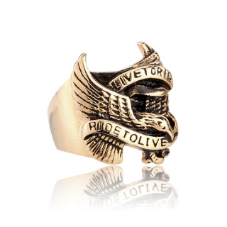 Bague homme vintage style biker en acier dor avec aigle