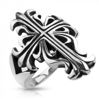 Bague mixte avec croix pattée en acier