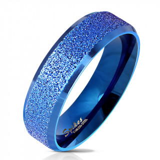 Bague mixte bleue à bandeau sablé