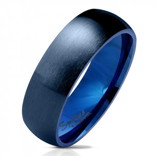 Bague mixte bleue en acier poli et bross