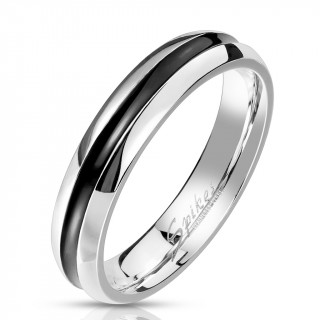 Bague mixte en acier à bande creuse noire